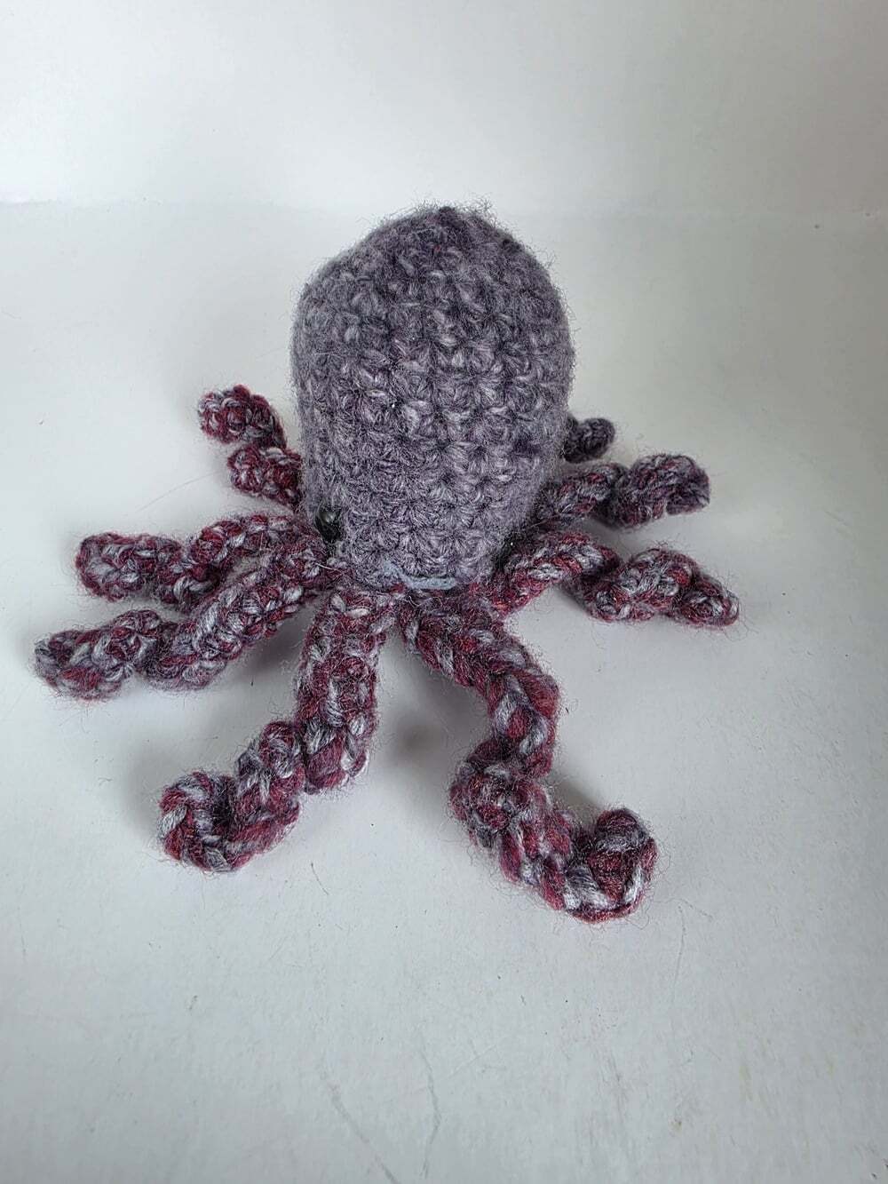Handmade Crocheted Octopus Stuffed Animal Plushie Toy Purple Burgundy Yarn